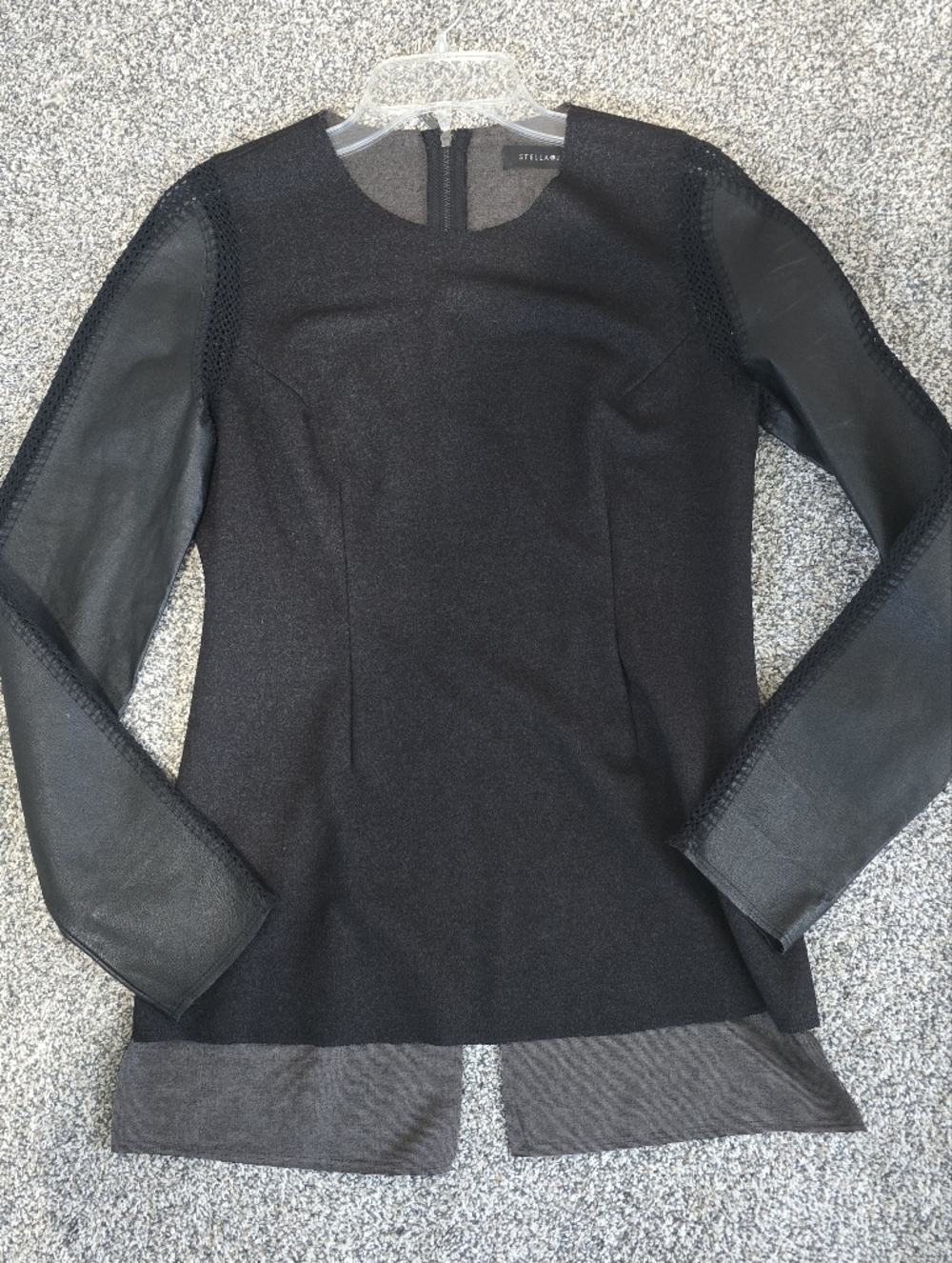 Stella & Jaime Black Blouse Faux Leather Sleeves High Low Hem Women Large